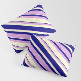 [ Thumbnail: Blue, Plum, and Light Yellow Colored Lines Pattern Pillow Sham ]