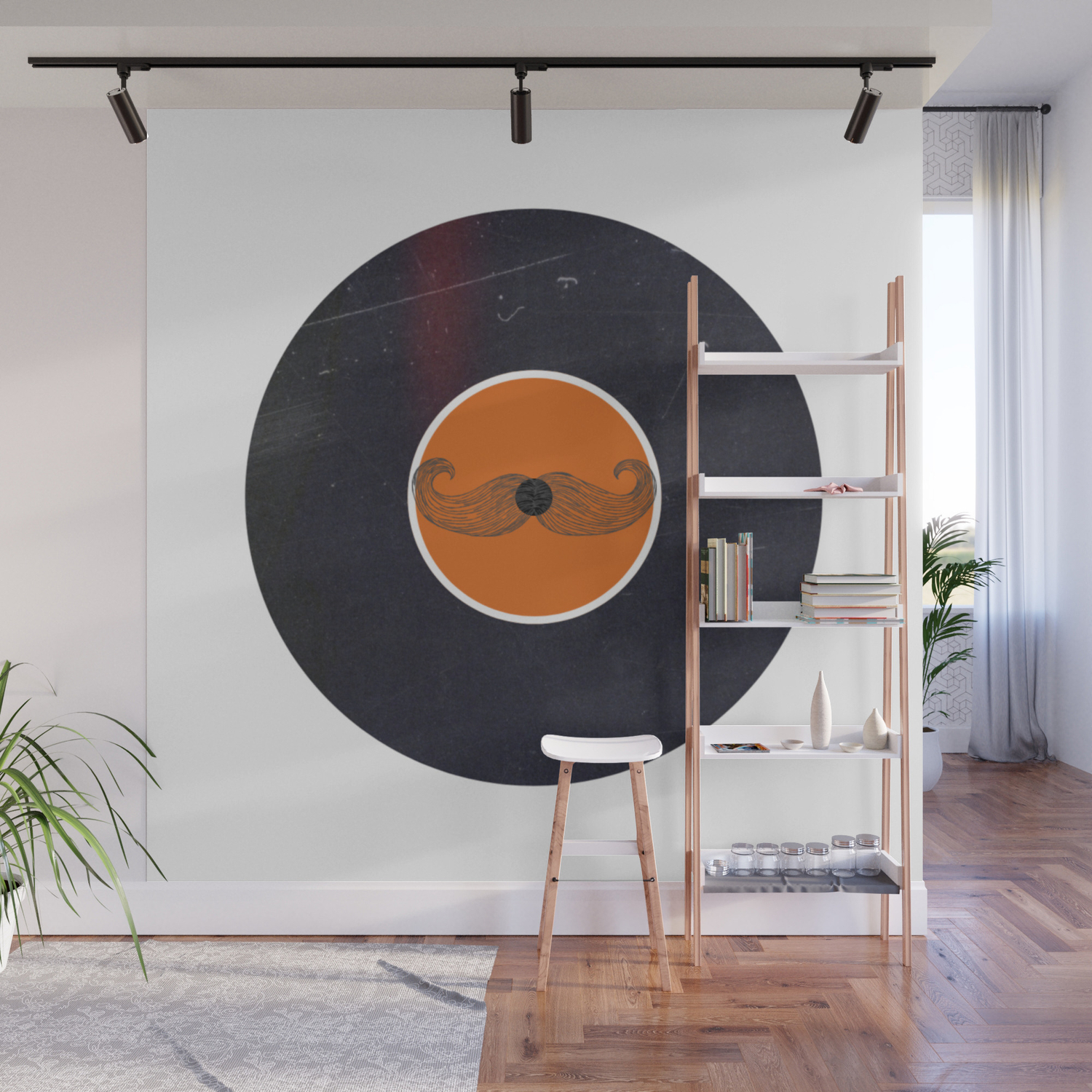 Vinyl Record Art Design Handlebar Mustache Wall Mural By Oldurbanfarmhouse Society6