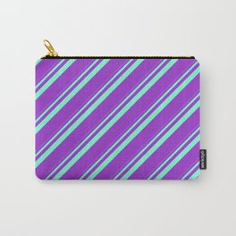 [ Thumbnail: Aquamarine & Dark Orchid Colored Striped/Lined Pattern Carry-All Pouch ]