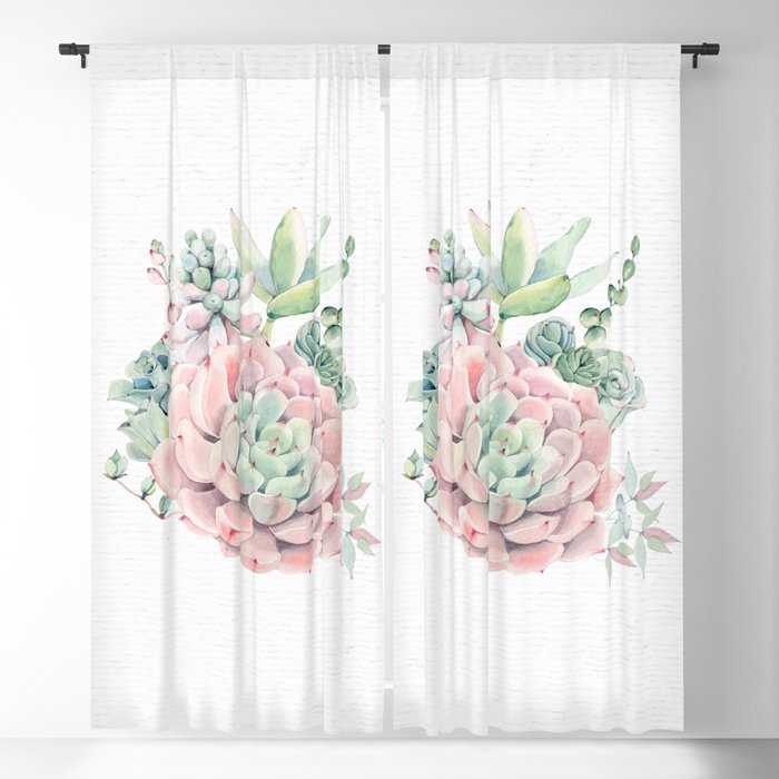 Pink Succulents Watercolor by Nature Magick Blackout Curtain