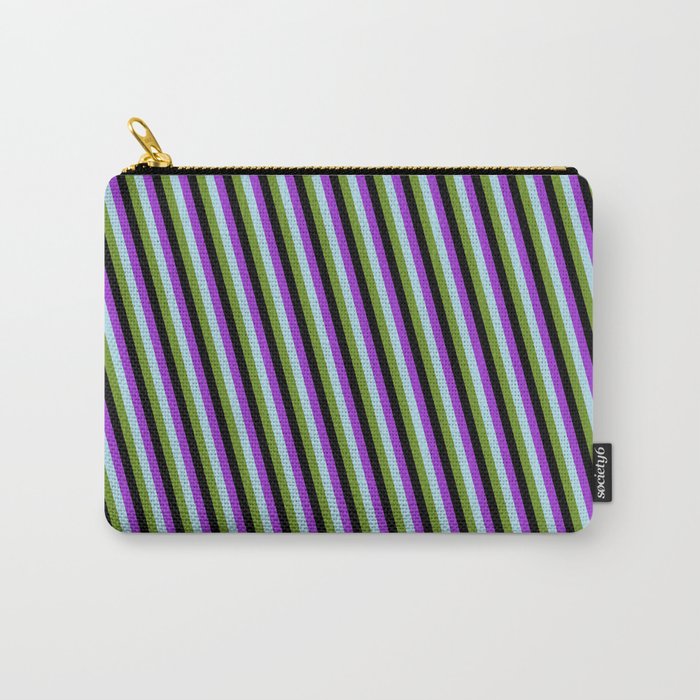 Dark Orchid, Light Blue, Green, and Black Colored Lines Pattern Carry-All Pouch