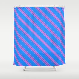 [ Thumbnail: Blue & Orchid Colored Striped/Lined Pattern Shower Curtain ]