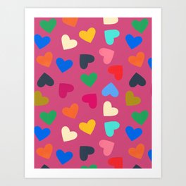 Colorful Hearts On Deep Pink Art Print