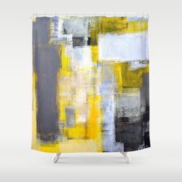 Grey and Yellow Abstract Art Painting Shower Curtain
