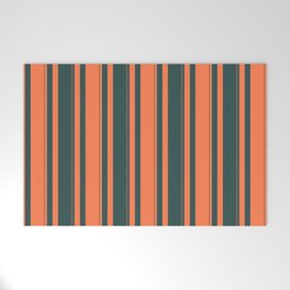 [ Thumbnail: Coral and Dark Slate Gray Colored Striped/Lined Pattern Welcome Mat ]