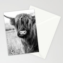 Highland Cow Landscape, Black and White Stationery Card