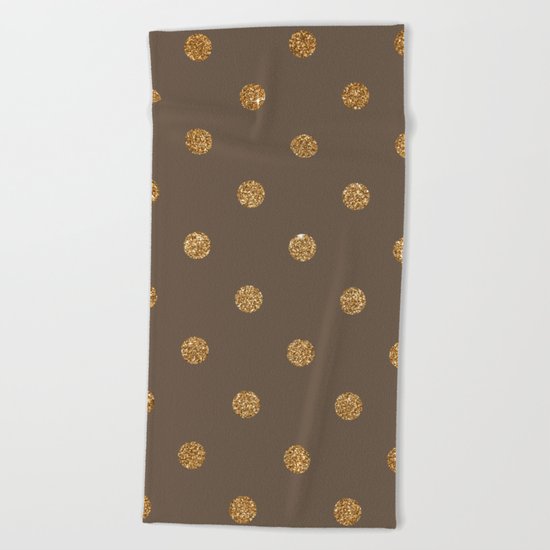 Brown Gold Glitter Dots Beach Towel