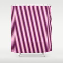 [ Thumbnail: Tan and Purple Colored Striped Pattern Shower Curtain ]