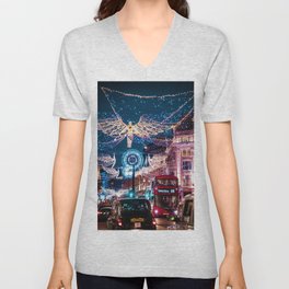 London Christmas Lights (Color) V Neck T Shirt