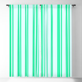 [ Thumbnail: Green & Light Cyan Colored Lines Pattern Blackout Curtain ]