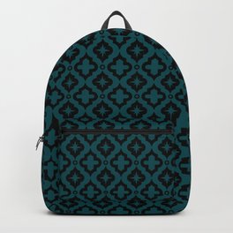 Teal Blue and Black Ornamental Arabic Pattern Backpack