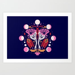 Blue Pink Botanical Lunar Moths Art Print