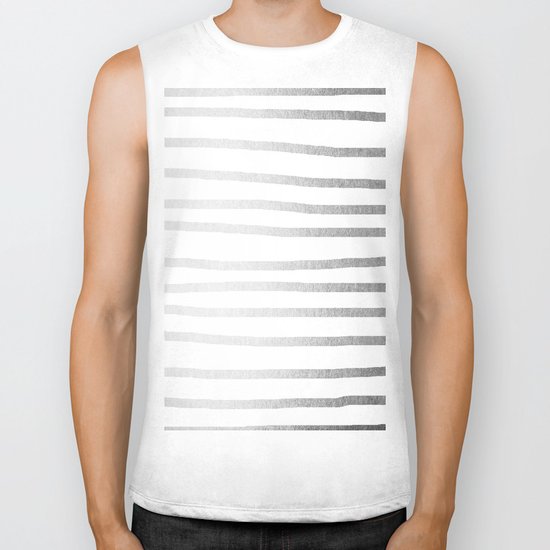 Simply Drawn Stripes Moonlight Silver Biker Tank