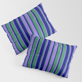 [ Thumbnail: Purple, Sea Green & Blue Colored Stripes/Lines Pattern Pillow Sham ]
