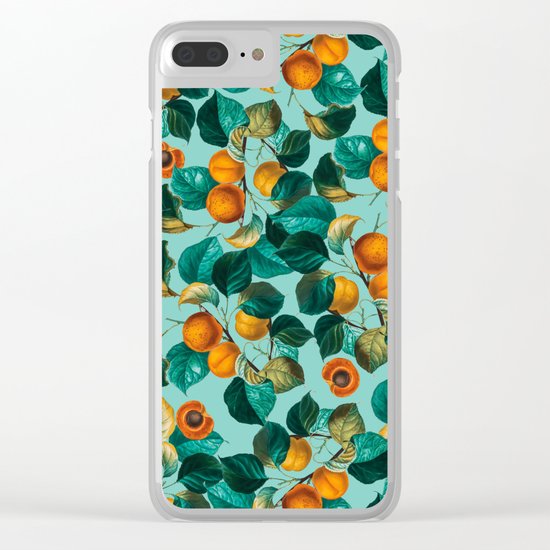 Peach and Leaf Pattern Clear iPhone Case