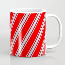 [ Thumbnail: Red and Light Blue Colored Lined Pattern Coffee Mug ]
