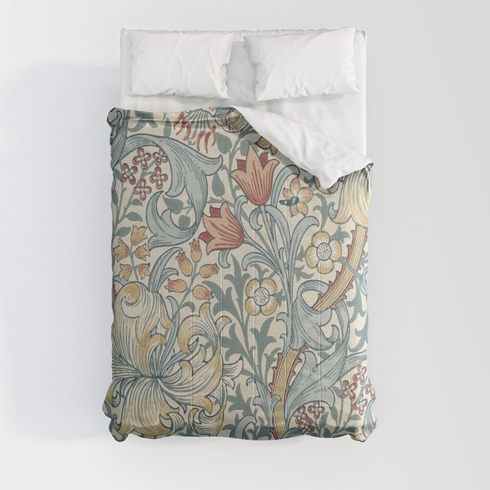William Morris Vintage Golden Lily Soft Slate & Manilla Comforter