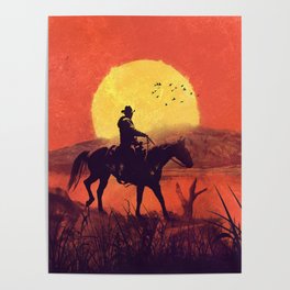 Red dead cowboy sunset  Poster