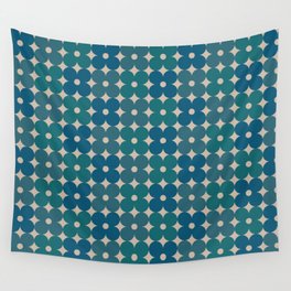 Retro Geometric Flower Pattern in Blue Shades Wall Tapestry