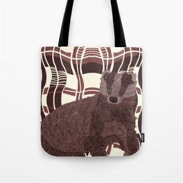 Badger on a maroon check like patterned background Tote Bag