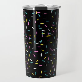 Colorful Sprinkles Jimmies on Black Background Playful Simple Pattern Travel Mug