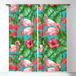 Flamingo birds and tropical garden          watercolor Blackout Curtain