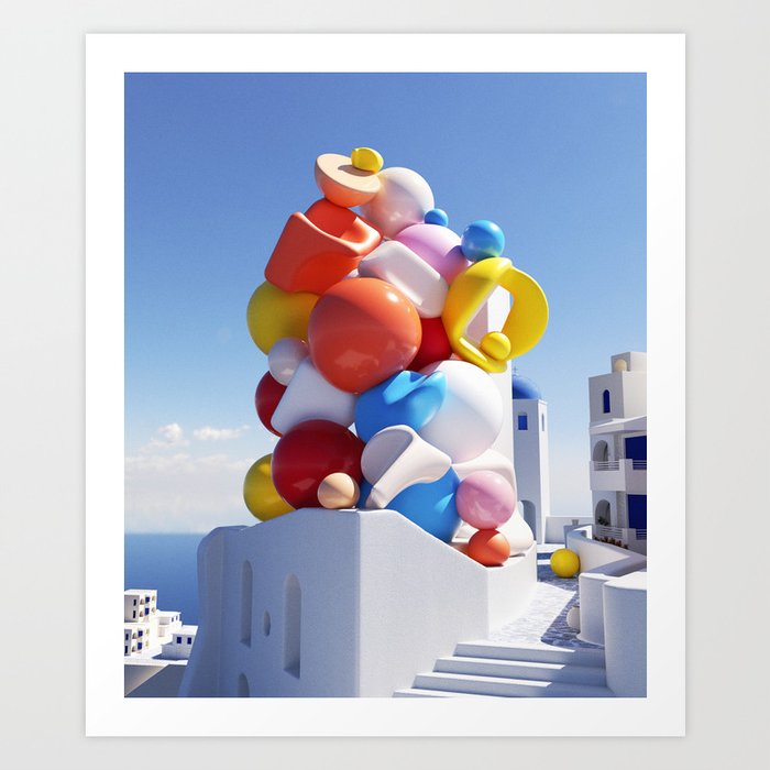 3D Digital Sculptures in Santorini - 01 Art Print