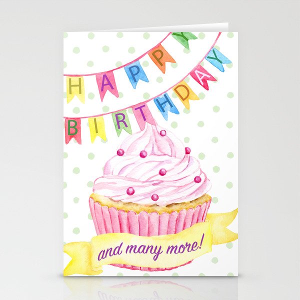 Pink Cupcake Happy Birthday Stationery Cards
