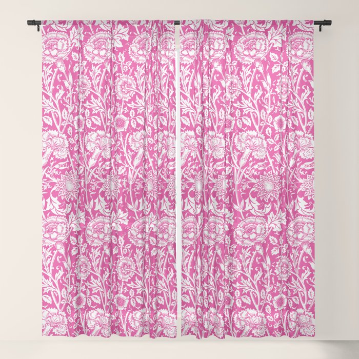 William Morris Floral Pattern "Pink and Rose” in Hot Pink and White