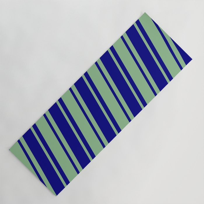Dark Sea Green & Blue Colored Striped/Lined Pattern Yoga Mat