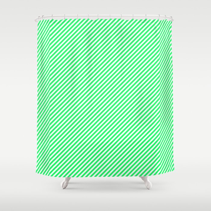 Lanai Lime Green - Acid Green and White Candy Cane Stripe Shower Curtain