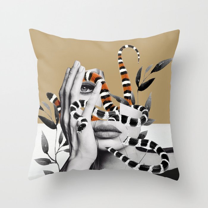 Woman and snakes Throw Pillow