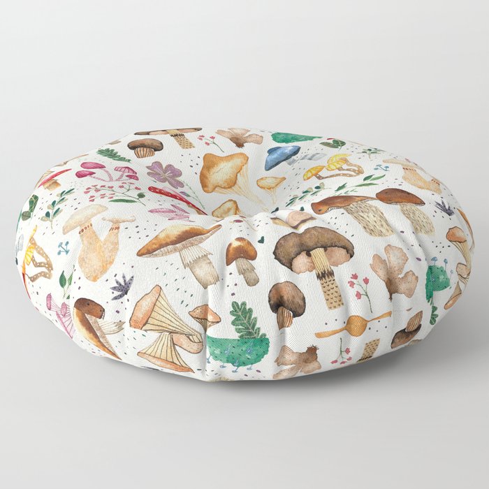 Watercolor forest mushroom illustration and plants Floor Pillow