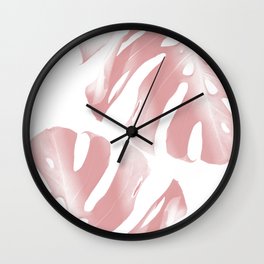 Blush Pink Monstera Leaves Dream #1 #decor #art #society6 Wall Clock