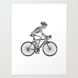 Human skeleton riding racing bicycle Art Print