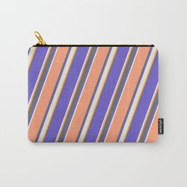 [ Thumbnail: Light Salmon, Dim Grey, Slate Blue, and Beige Colored Lined/Striped Pattern Carry-All Pouch ]