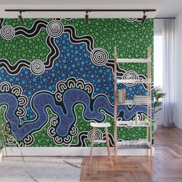 Authentic Aboriginal Art - The River (green) Wall Mural