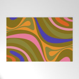 New Groove Colorful Retro Swirl Abstract Pattern Olive Green Blue Pink Orange Welcome Mat
