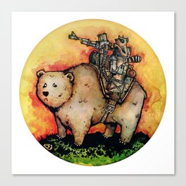 Bear-Mounted Raccoon Patrol Canvas Print