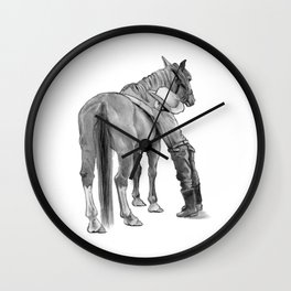 A Cowboy and His Horse, Pencil Drawing Wall Clock