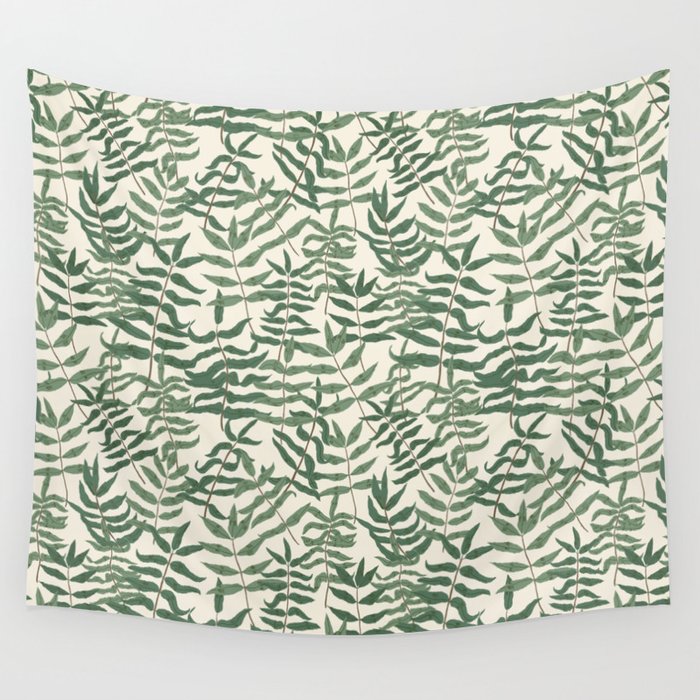 Ash - Green ash leaves on a light background Wall Tapestry