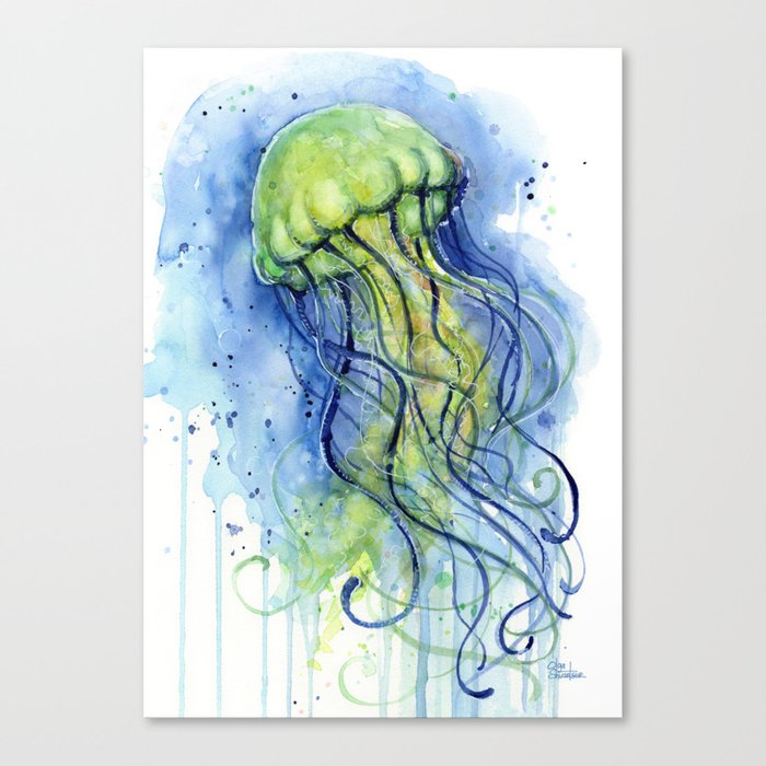 Jellyfish Watercolor Beautiful Sea Creatures Canvas Print