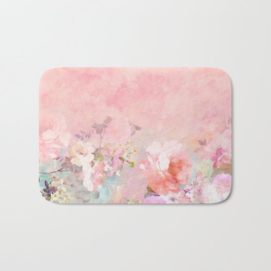 Modern blush watercolor ombre floral watercolor pattern Bath Mat