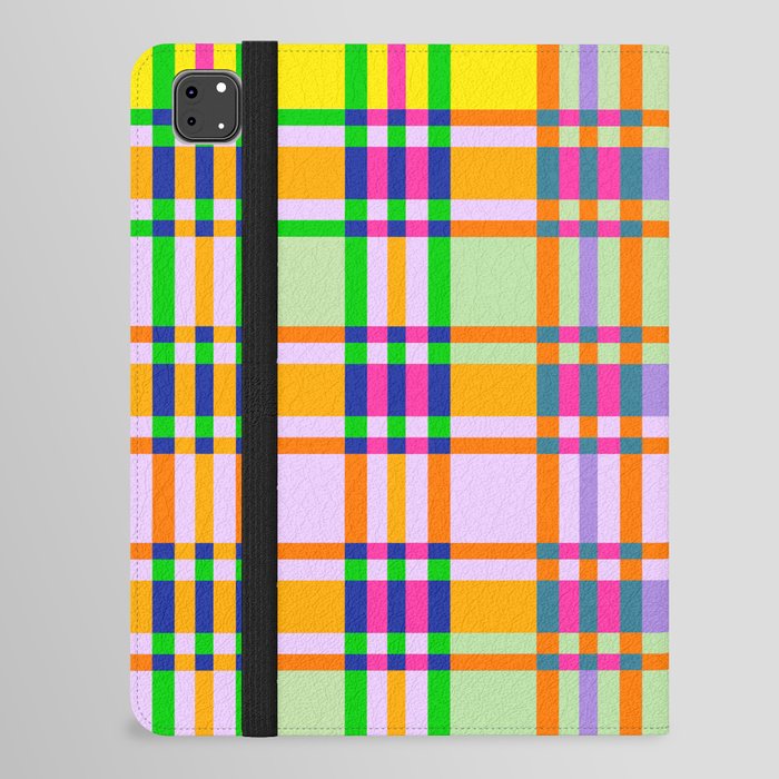 Multi colored gradation neon plaid pattern iPad Folio Case