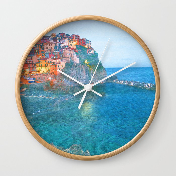 cliff in Italy impressionism painted realistic scene Wall Clock