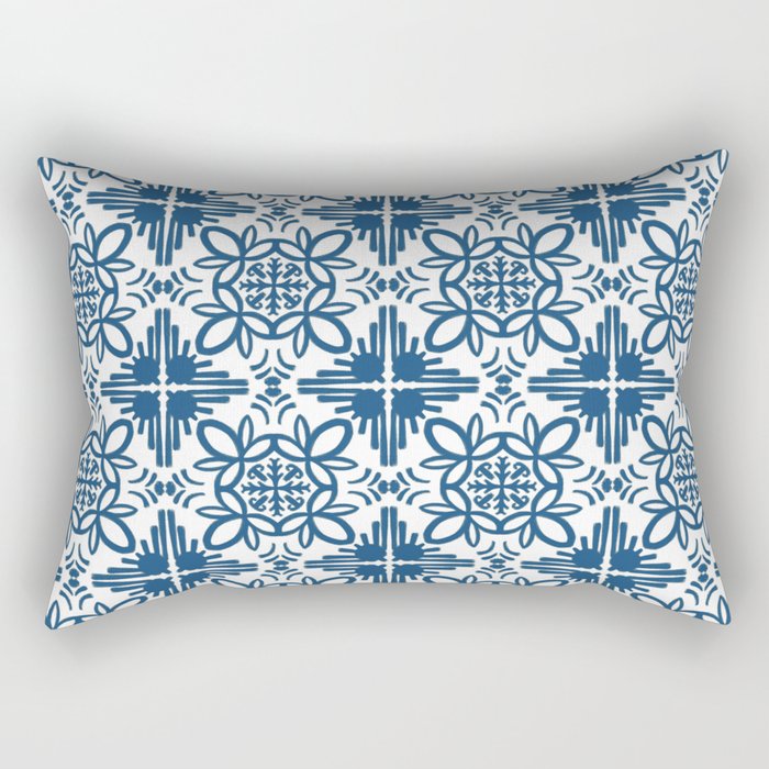 Cheerful Retro Modern Kitchen Tile Pattern Denim Blue Rectangular Pillow