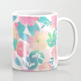 Pink Blue Hand Paint Floral Girly Design Coffee Mug