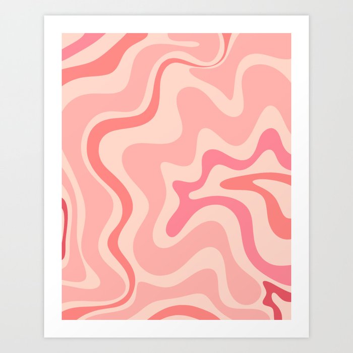 Retro Liquid Swirl Abstract in Soft Pink Art Print