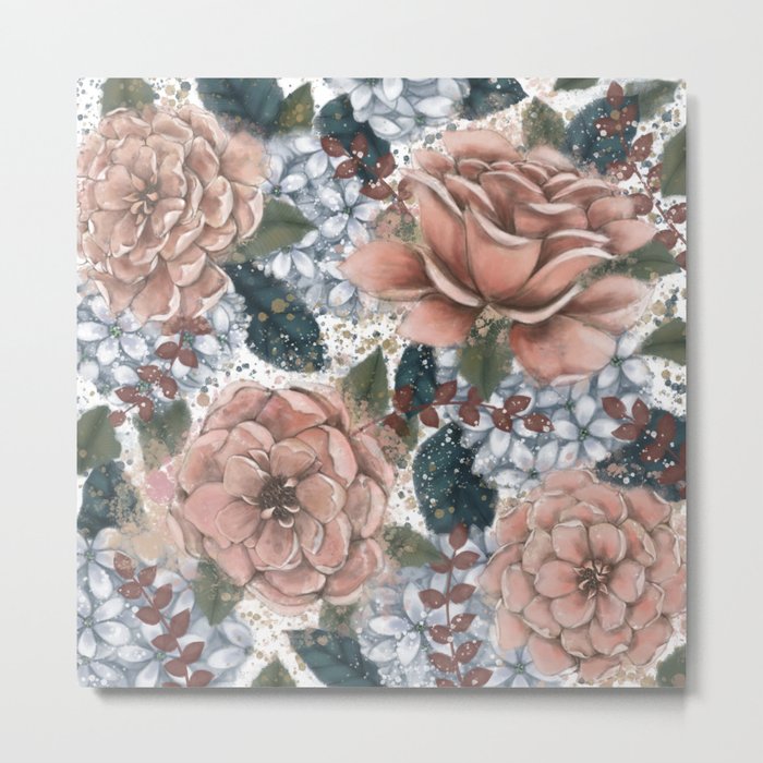 Pink and Gray Flowers Metal Print