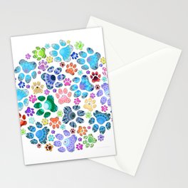 Colorful Dog Paw Prints - Circle Of Paws Stationery Card